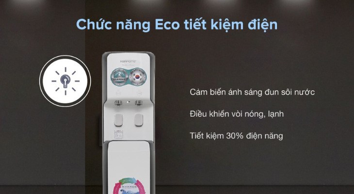 Máy lọc nước Korihome được tích hợp chế độ ECO giúp tiết kiệm điện hiệu quả cho gia đình bạn