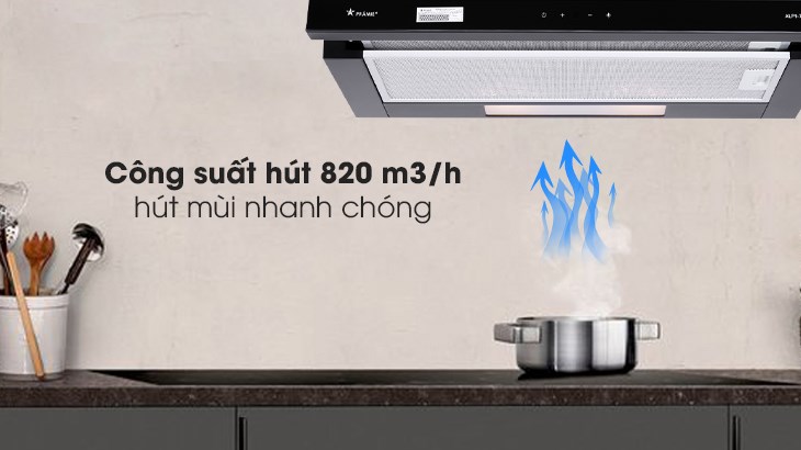 Máy hút mùi âm tủ Pramie ALP9-700 giúp hút sạch mùi thức ăn bị ám lại trong bếp sau khi nấu