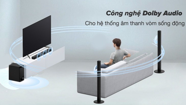 Công nghệ Dolby Audio trên bộ loa Sony 5.1 HT-S700RF 1000W cho chất lượng âm thanh sống động và mạnh mẽ phù hợp cho không gian trên 50m2