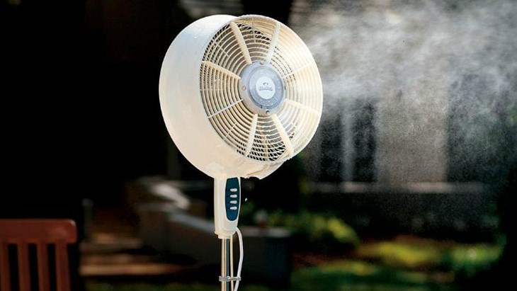 Misting fans help create good humidity for air-conditioned rooms