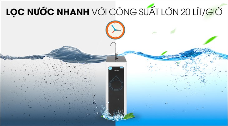 Máy lọc nước RO Karofi B930 9 lõi có công suất lọc 20 lít/giờ, dung tích 7 lít đáp ứng tốt nhu cầu sử dụng của các hộ gia đình 