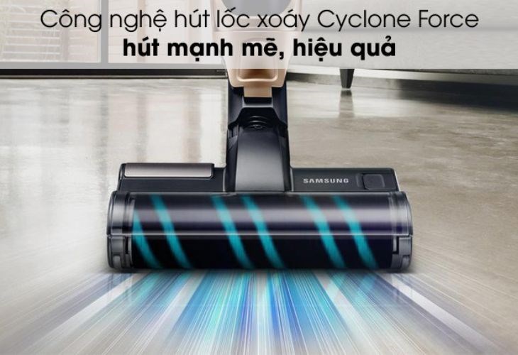 Công nghệ lốc xoáy bụi Cyclone Force giúp máy hút bụi không dây Samsung VS03R6523J1/SV hút bụi mạnh mẽ