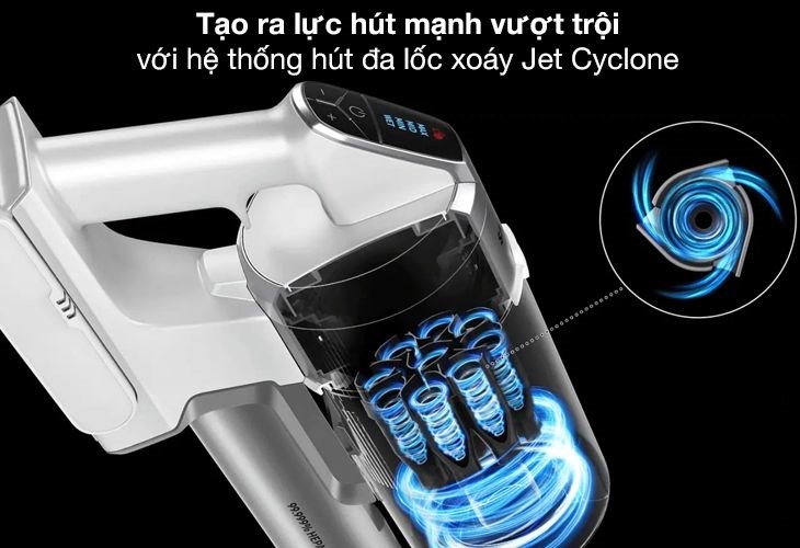 Hệ thống hút đa lốc xoáy Jet Cyclone của máy hút bụi không dây Samsung VS15R8544S1/SV trở thành ưu điểm giúp người dùng thu gom mọi bụi bẩn nhanh chóng