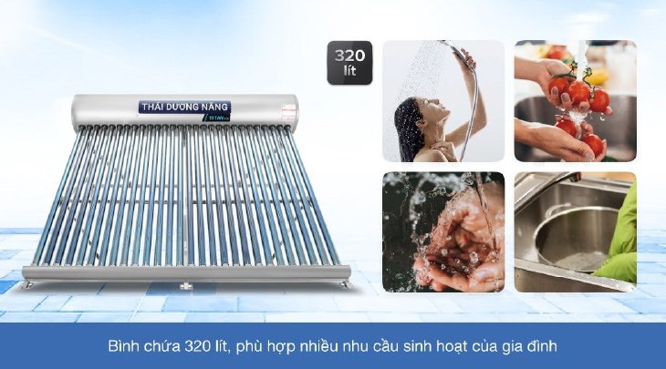 Máy nước nóng năng lượng mặt trời Sơn Hà 320 lít Titan ống Gold 58-320 phục vụ nhu cầu sinh hoạt hằng ngày 