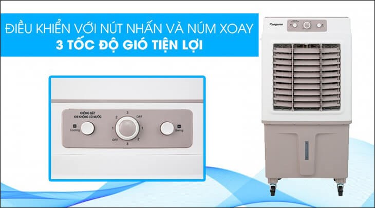 Bạn có thể tùy chỉnh 3 tốc độ gió trên quạt điều hòa Kangaroo KG50F62 thông qua bảng điều khiển nút nhấn và núm xoay đơn giản