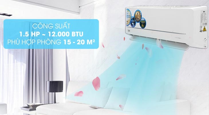 Máy lạnh 2 chiều Beko Inverter 1.5 HP RSVH12VS là sự lựa chọn lý tưởng cho căn phòng có diện tích từ 15 - 20m2