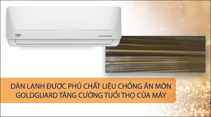 Máy lạnh Beko Inverter 1.5 HP RSVC12VS trang bị chống ăn mòn dàn lạnh GoldGuard giúp hoạt động tốt hơn, bền bỉ
