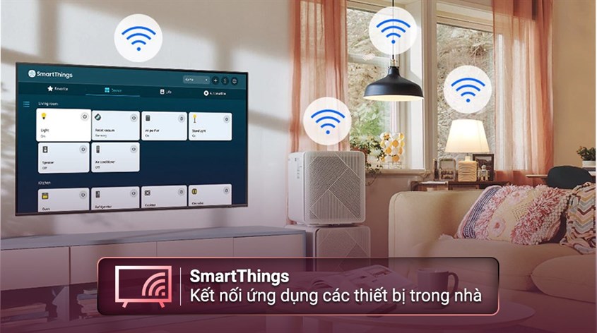 Kết nối các thiết bị trong nhà qua ứng dụng Smartthings trên Smart Tivi QLED 4K 65 inch Samsung QA65Q60C