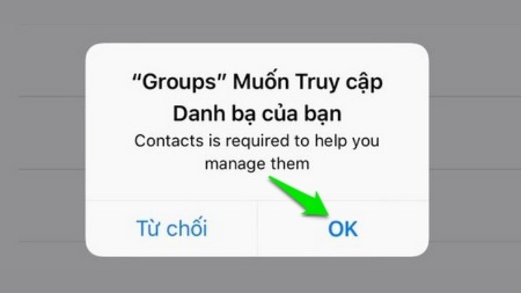 Cấp quyền truy cấp vào danh bạ