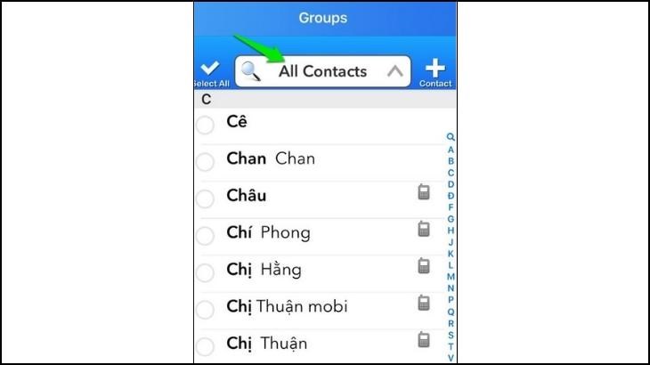 Chọn All Contacts để hiển thị <span class='marker'>đa số</span> liên hệ