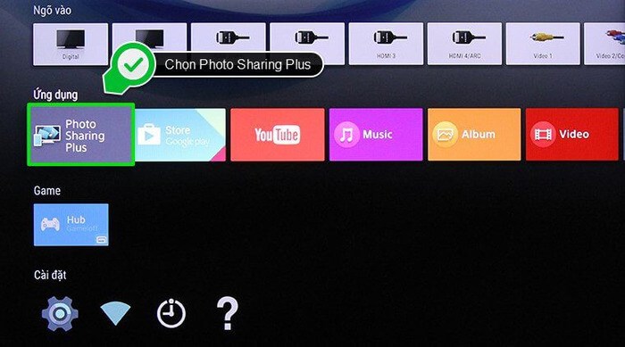 Nhấn chọn vào tính năng Photo Sharing Plus trên kho ứng dụng của tivi sony