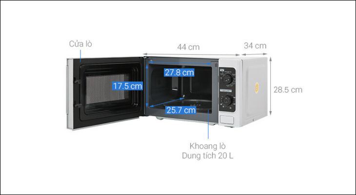 Lò vi sóng có nướng Toshiba ER-SGM20(S1)VN 20 lít với kích thước bên trong là 27.8 x 17.5 x 25.7 cm 