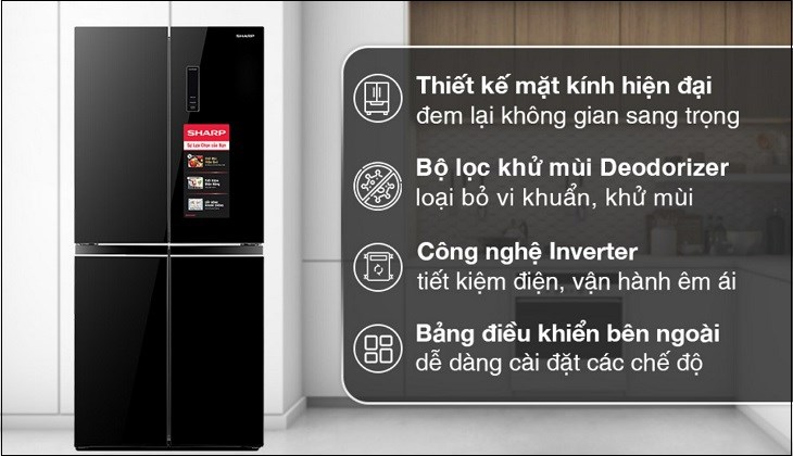 Tủ lạnh Sharp Inverter 362 lít SJ-FX420VG-BK thuộc kiểu tủ nhiều cửa phù hợp cho gia đình đông thành viên hoặc bảo quản nhiều thực phẩm