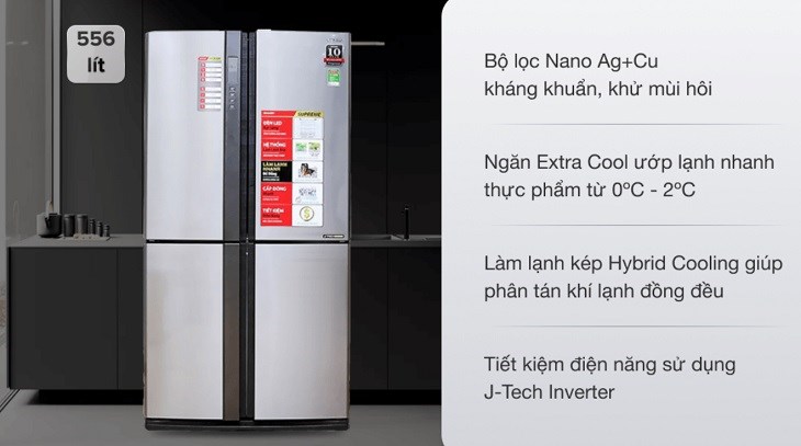 Tủ lạnh Sharp Inverter 556 lít SJ-FX630V-ST được bảo hành chính hãng 2 năm cùng máy nén lên đến 10 năm