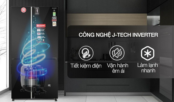Tủ lạnh Sharp Inverter 572 lít SJ-FXP640VG-BK có khả năng tiết kiệm điện hiệu quả với công nghệ J-Tech Inverter