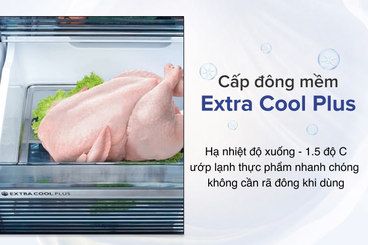 Tủ lạnh Sharp trang bị ngăn đông mềm Extra Cool Plus hỗ trợ người dùng chế biến thực phẩm tươi sống mà không cần chờ rã đông quá lâu