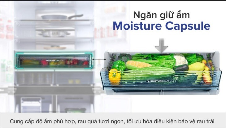Tủ lạnh Sharp Inverter 525 lít SJ-FXP600VG-BK có thiết kế ngăn rau củ giữ ẩm Moisture Capsule