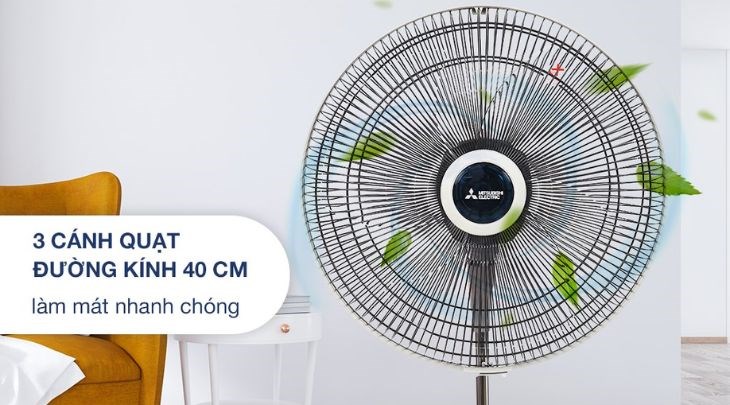 Quạt đứng Mitsubishi LV16-RA SF-GY có đường kính cánh dài 40cm, tạo làn mát trải rộng cho những gian phòng diện tích lớn dễ dàng