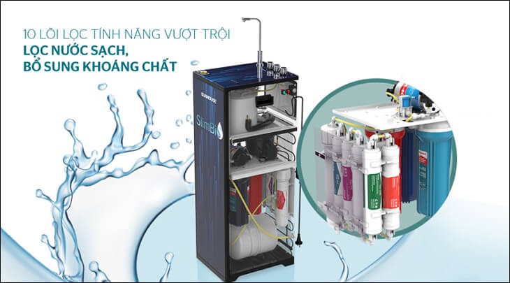 Máy lọc nước RO nóng nguội lạnh Sunhouse SHA76213CK 10 lõi được tích hợp hệ thống 10 lõi lọc giúp gia tăng khả năng lọc sạch nước