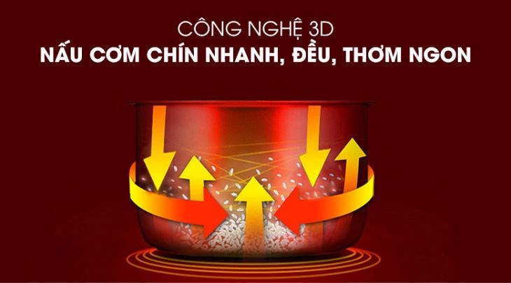 Nồi cơm điện tử Sharp 1.8 lít KS-TH18-GL áp dụng công nghệ nấu 3D, tỏa nhiệt từ 3 phía giúp nấu cơm chín đều, tơi ngon hơn