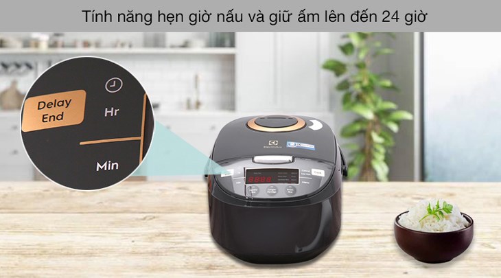 Nồi cơm điện tử Electrolux 1 lít E7RC1-550K được trang bị tính năng hẹn giờ nấu và giữ ấm lên đến 24 tiếng