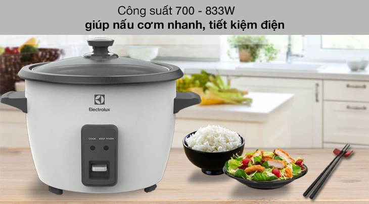 Nồi cơm nắp rời Electrolux 1.8 lít E2RC1-320W có công suất 700 - 833W giúp nấu cơm nhanh chín, tiết kiệm điện năng