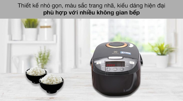 Nồi cơm điện tử Electrolux 1 lít E7RC1-550K có thiết kế nhỏ gọn, màu sắc trang nhã, kiểu dáng hiện đại phù hợp với nhiều không gian bếp