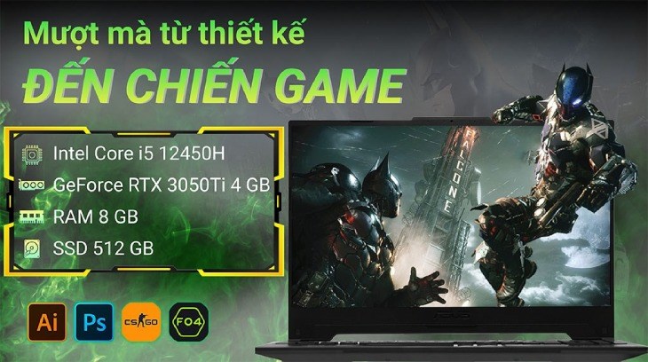 Laptop Asus Gaming TUF Dash F15 FX517ZE có hiệu năng mạnh mẽ nhờ chip Intel Core i5 thế hệ 12