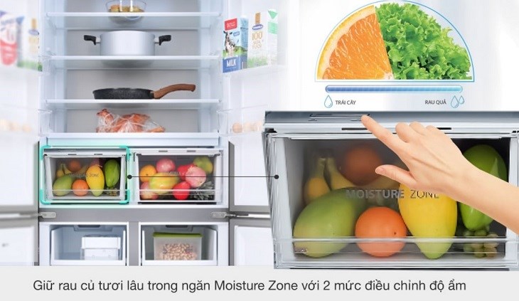 Tủ lạnh Toshiba Inverter 511 lít GR-RF610WE-PGV(22)-XK được trang bị ngăn tăng cường độ ẩm Moisture Zone giúp rau củ và trái cây tươi lâu, giảm úng hoặc héo