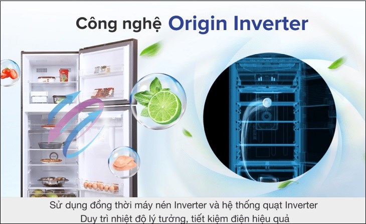 Tủ lạnh Toshiba Inverter 311 lít GR-RT395WE-PMV(06)-MG trang bị công nghệ Origin Inverter tiết kiệm điện đáng kể trong suốt thời gian sử dụng