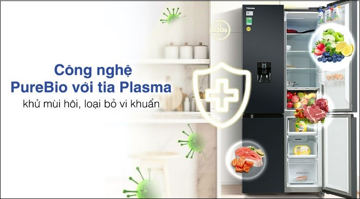 Tủ lạnh Toshiba Inverter 509 lít GR-RF605WI-PMV(06)-MG trang bị công nghệ diệt khuẩn Puro Bio kết hợp tia Plasma hỗ trợ duy trì độ tươi ngon thực phẩm tốt hơn