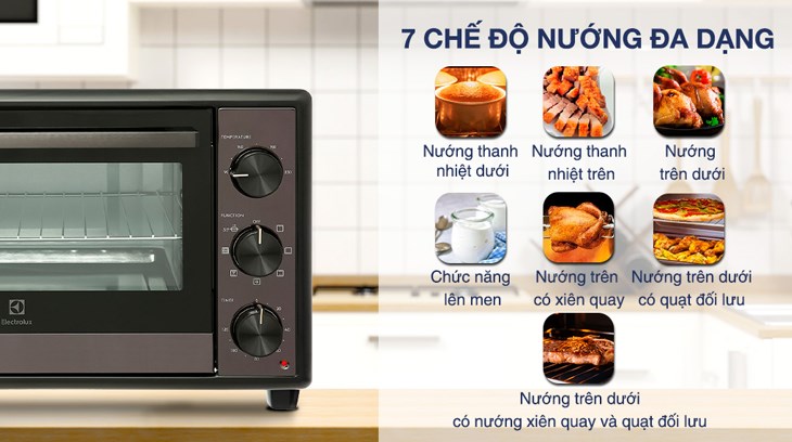 Lò nướng Electrolux EOT3218XG 32 lít được trang bị 7 chế độ nướng đáp ứng nhu cầu sử dụng của người dùng