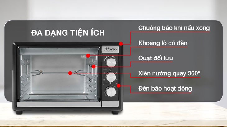 Lò nướng Sunhouse Mama SHD4240 40 lít được tích hợp nhiều tính năng thông minh đi kèm như: quạt đối lưu, nướng xiên quay,...