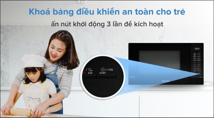 Lò vi sóng Panasonic NN-ST65JBYUE 32 lít sở hữu khóa bảng điều khiển, an toàn cho các gia đình có trẻ em