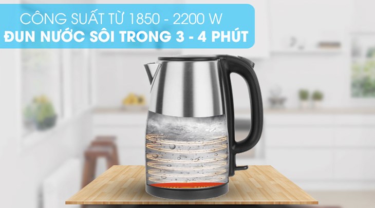 Bình đun siêu tốc Toshiba 1.7 lít KT-17SH2NV có công suất 1850 - 2200W, mâm nhiệt lớn truyền nhiệt nhanh, đun nước sôi nhanh chóng Bình đun siêu tốc Toshiba 1.7 lít KT-17SH2NV có công suất 1850 - 2200W, mâm nhiệt lớn truyền nhiệt nhanh, đun nước sôi nhanh chóng