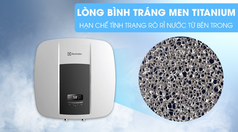 Lòng bình của máy nước nóng Electrolux được tráng một lớp men giúp hạn chế tình trạng rỉ sét