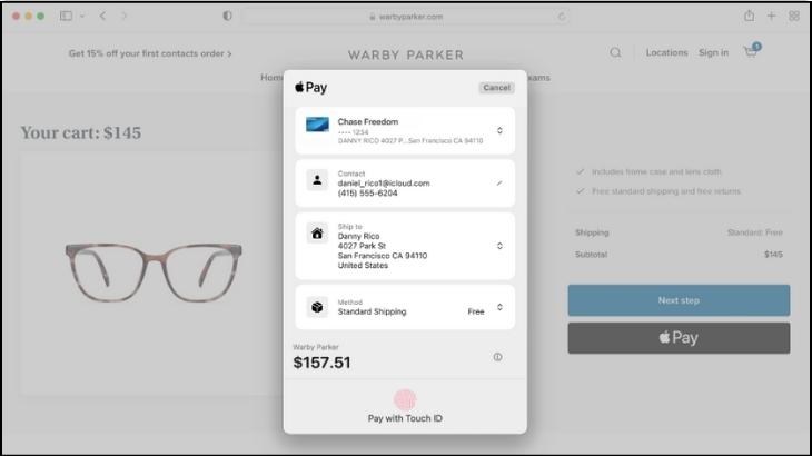 Giao diên thanh toán Apple Pay trên máy Mac và MacBook