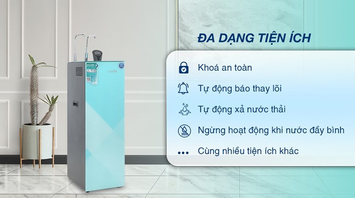 Máy lọc nước RO nóng lạnh Karofi KAD-N91 10 lõi được trang bị chức năng tự động báo thay lõi lọc vô cùng tiện lợi