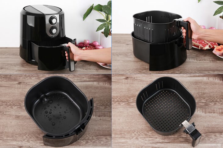 Đặt khay chiên vào đúng khớp của nồi chiên không dầu Kangaroo KG55AF1 5.2 lít