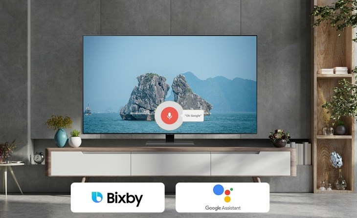 Điều khiển Smart Tivi QLED 4K 75 inch Samsung QA75Q80B bằng giọng nói dễ dàng thông qua trợ lý ảo Google Assistant và Bixby