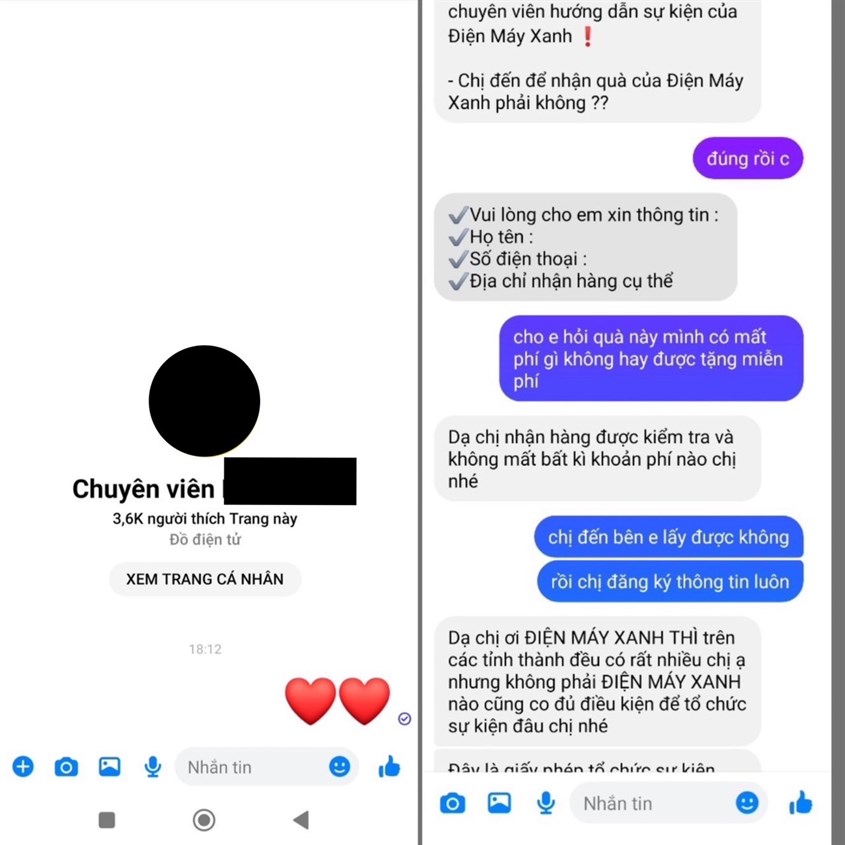 Tin nhắn giả mạo là chuyên viên của Điện máy XANH xin thông tin khách hàng