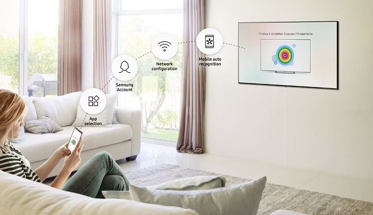 Các thông tin về kết nối mạng và Tài khoản Samsung sẽ được điện thoại chia sẻ qua Smart tivi