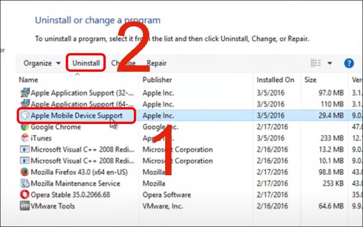 Bạn gỡ cài đặt Apple Mobile Device Support Bạn gỡ cài đặt Apple Mobile Device Support