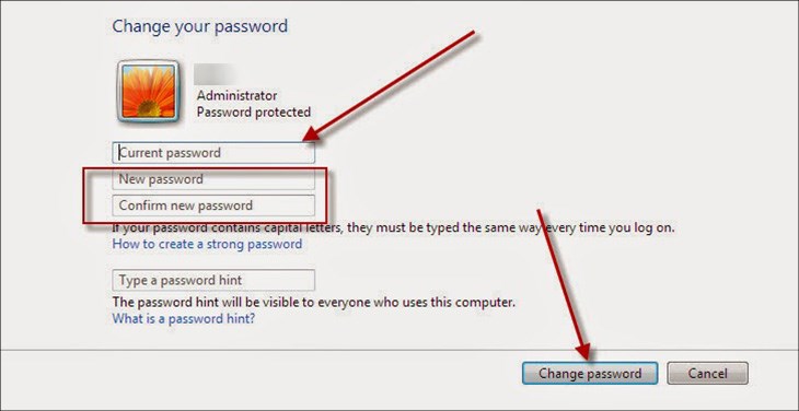 Để thay đổi mật khẩu, bạn hãy nhập mật khẩu hiện tại và mật khẩu mới 
