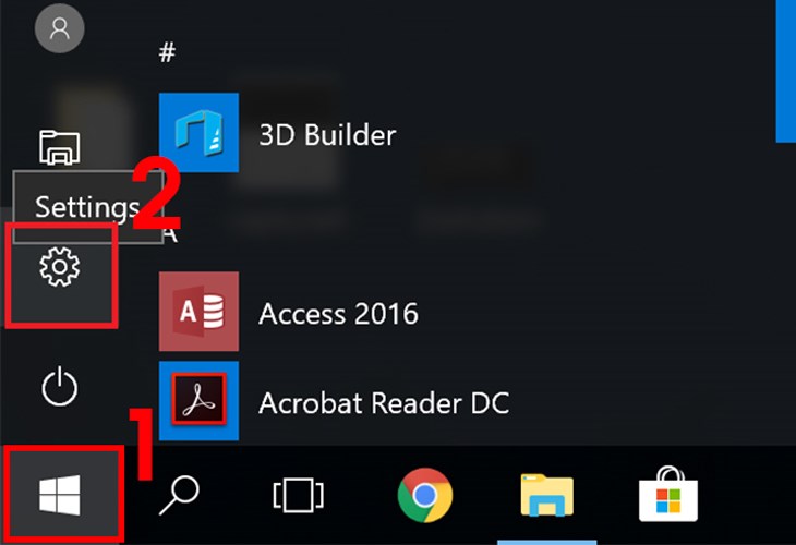Bạn cũng có thể truy cập vào Settings bằng biểu tượng răng cưa tại Menu Start