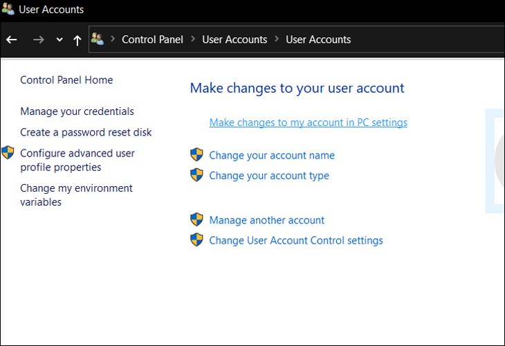 Bạn chọn Make changes to my account in PC settings