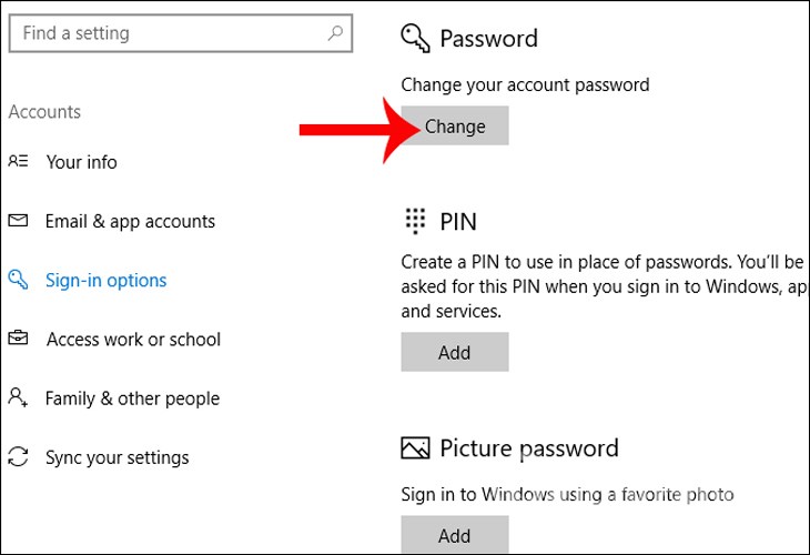 Bạn nhấn chọn Change tại mục password