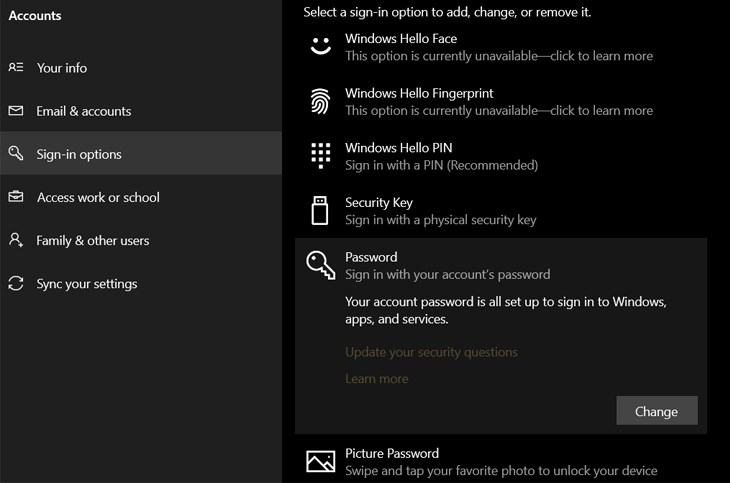 Tại mục password, bạn nhấn Change Tại mục password, bạn nhấn Change