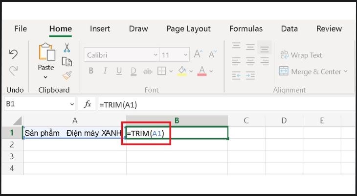 Để xóa bỏ khoảng trắng, người dùng sử dụng hàm TRIM