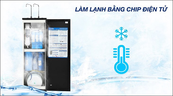 Máy lọc nước RO nóng nguội lạnh Karofi KAD-X39 10 lõi mang đến cho người dùng nguồn nước lạnh sau khi làm mát bằng chip điện tử